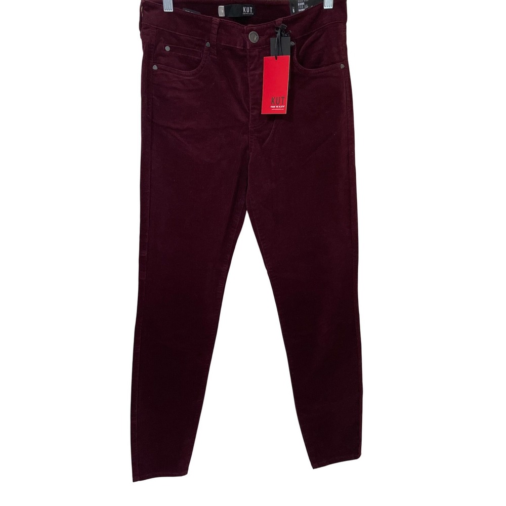 KUT from the Kloth Diana Fab Ab Skinny Corduroy Pants Burgundy Wine Size 6 NWT
